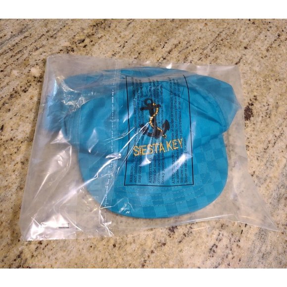 VTG 80s 90s Siesta Key Blue Aqua Snap Back Hat Cap Check Beach Nautical Anchor - Picture 12 of 12